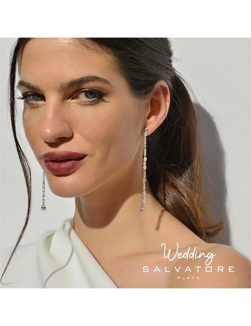 Pendientes Plata Rodio Tira Peras y Brillante