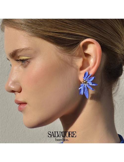 Pendientes Plata Chapados Media Flor Azul