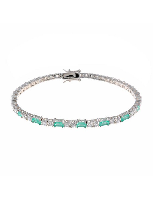 Pulsera Plata Circonitas y Piedra Verde