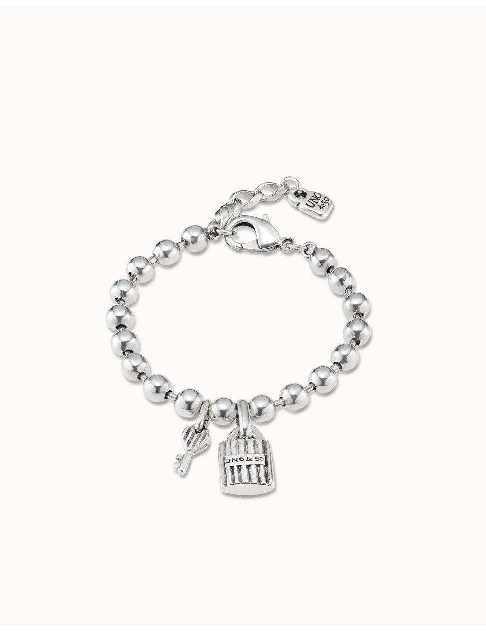 Pulsera de Aleación de Metales Bañados En Plata de Ley con Fornitura de Bolas y Charm de Corazón