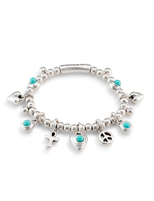 Pulsera de Bolas de Aleación de Metales Bañados En Plata de Ley. 5 Charms con Cristal de Murano