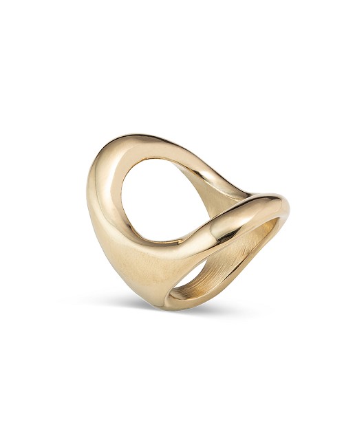 Anillo de Aleación de Metales Bañados En Oro 18K con Óvalo Central Grande