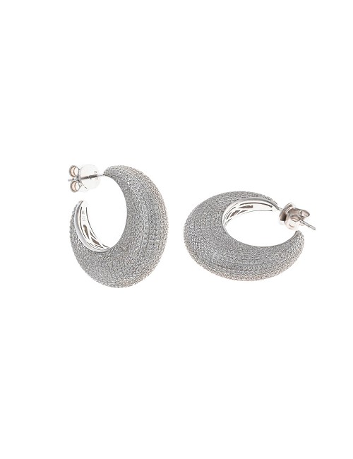 Pendientes Plata Rodio Aro Plano Circonitas Blancas Brillantes