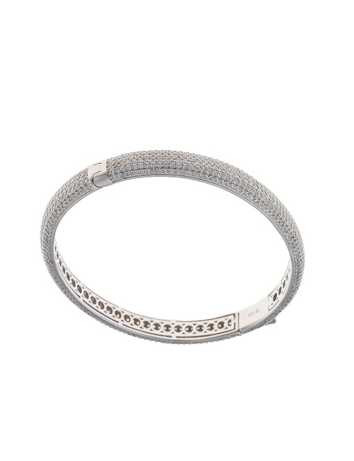 Pulsera Plata Rodio Caña Tubo Redondo Circonitas Blancas Brillantes