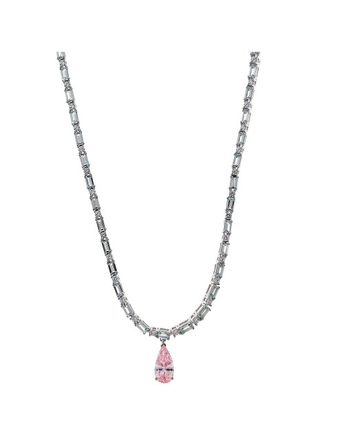 Collar Plata Rodio Pera Circonita Rosa Baguets Verde Aqua Brillantes Circonitas Blancas