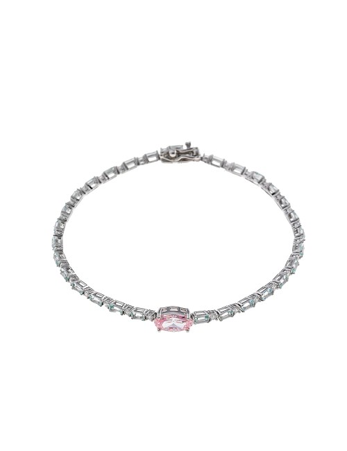 Pulsera Plata Rodio Ovalo Circonitas Rosa Baguet Verde Aqua Brillantes Circonitas Blancas