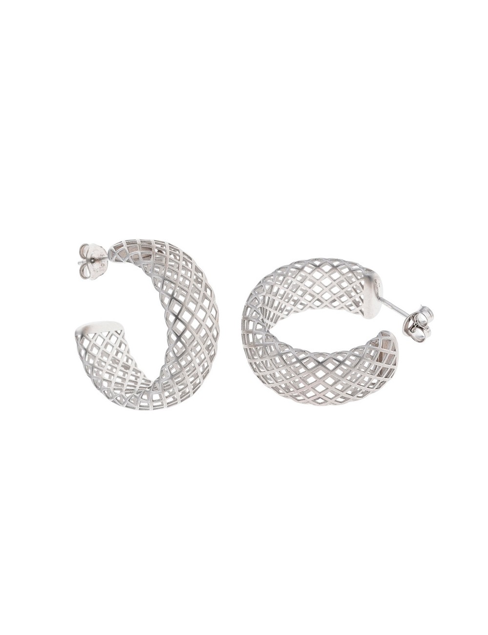 Pendientes Plata Rodio Aro Calado con Rombos Mate