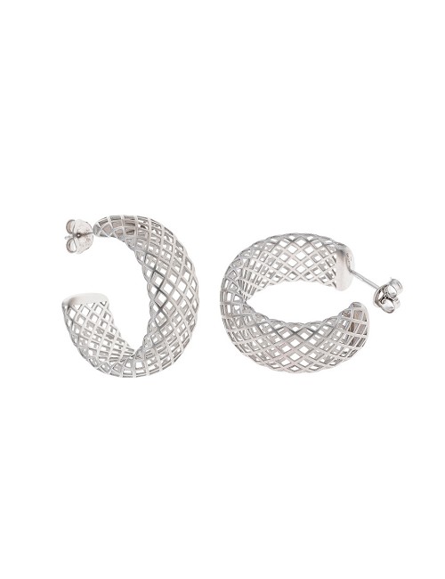 Pendientes Plata Rodio Aro Calado con Rombos Mate