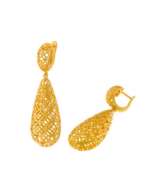 Pendientes Plata Chapado Dorado Pera Calado con Circulos Entrelazados Mate