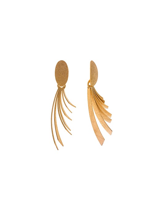 Pendientes Plata Chapado Dorado Ovalo Seis Tiras Diamantado