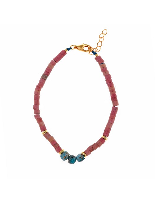 Pulsera Plata Chapado Dorado Bolitas Rodonita Tubo Apatita Bolitas Facetadas