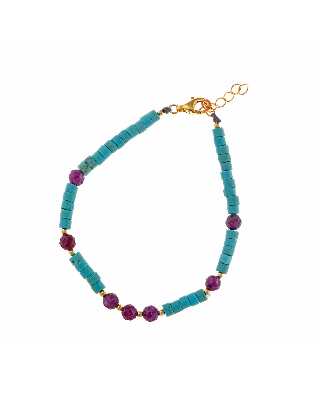 Pulsera Plata Chapado Dorado Bolitas Turquesa Tubo Rubi Bolitas Facetadas
