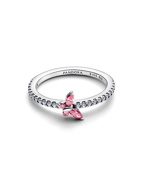 Butterfly Sterling Silver Ring With Fancy Pink And Clear Cubic Zirconia