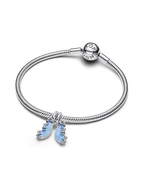 Butterfly Sterling Silver Splittable Dangle With Clear Cubic Zirconia And Shimmering Blue Enamel