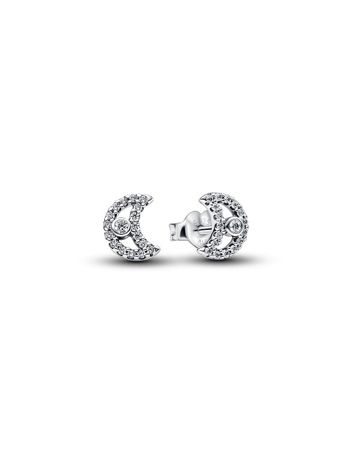 Moon Sterling Silver Stud Earrings With Clear Cubic Zirconia