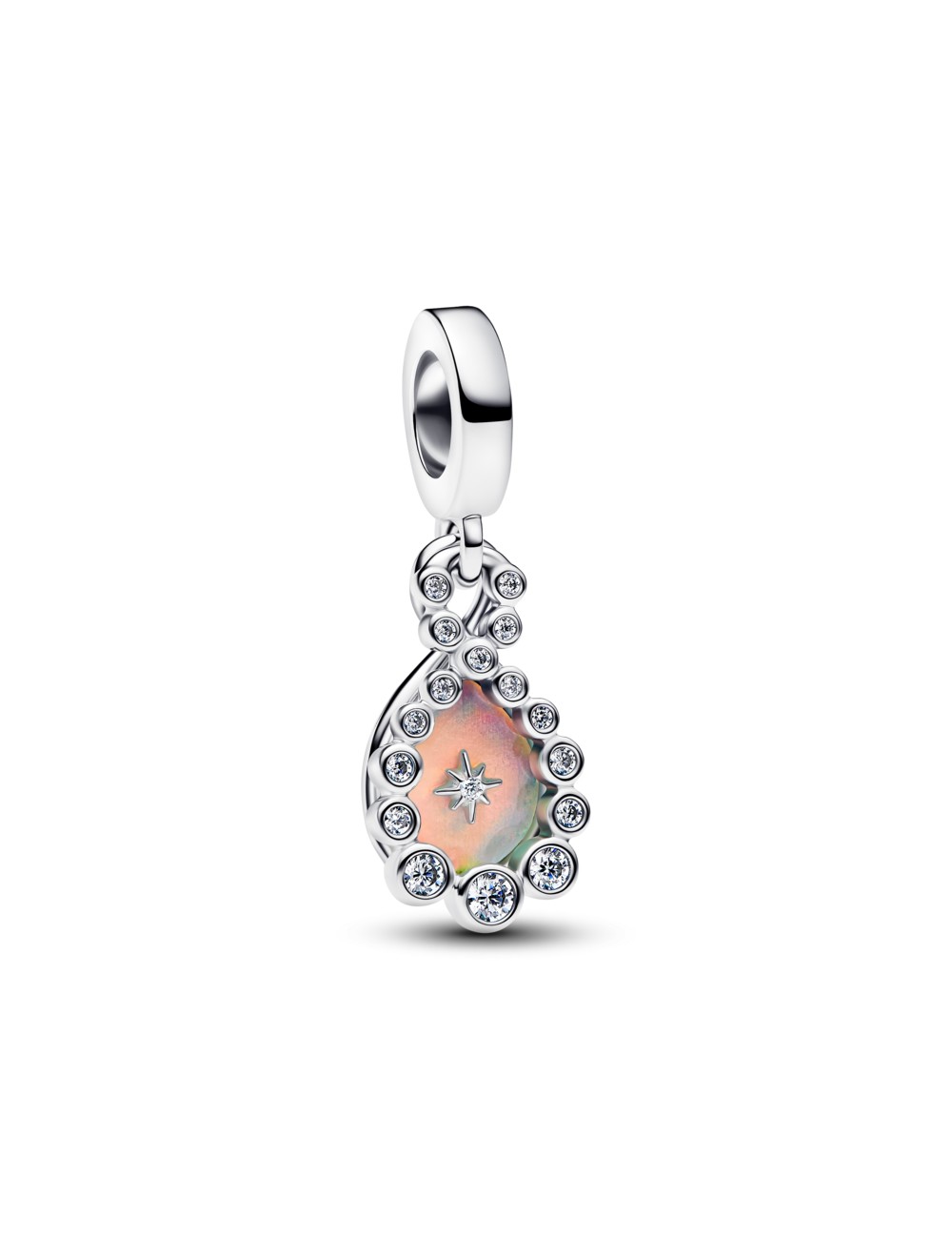 Infinity Sterling Silver Double Dangle With Clear Cubic Zirconia And Aurora Lab-Grown Opal Resin