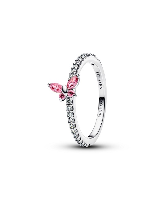 Butterfly Sterling Silver Ring With Fancy Pink And Clear Cubic Zirconia