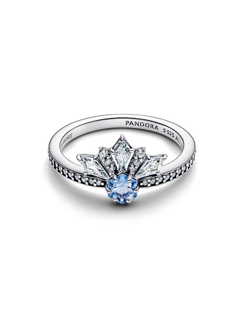 Disney Frozen Elsa Sterling Silver Ring With Water Blue Crystal And Clear Cubic Zirconia