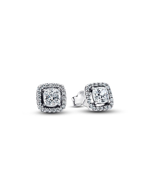 Sterling Silver Stud Earrings With Clear Cubic Zirconia