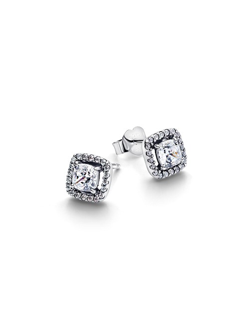 Sterling Silver Stud Earrings With Clear Cubic Zirconia