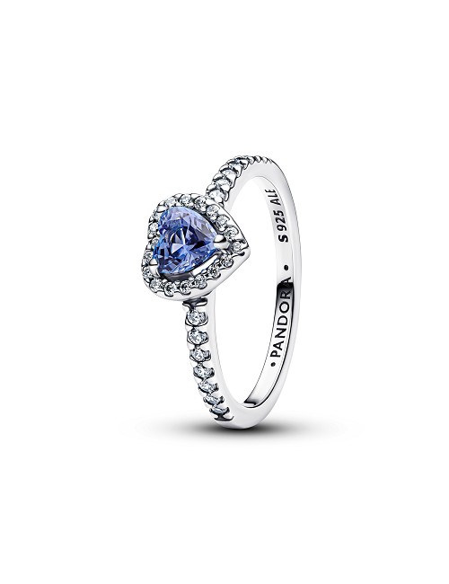 Heart Sterling Silver Ring With Cornflower Blue Crystal And Clear Cubic Zirconia
