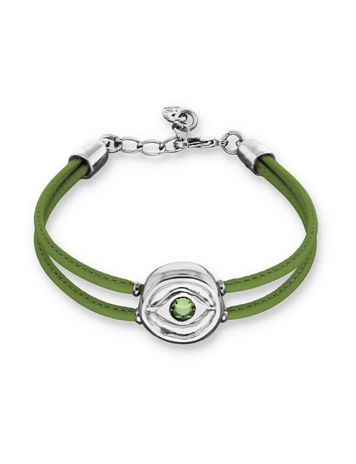 Pulsera de Cuero Doble Verde con Detalle de Ojo