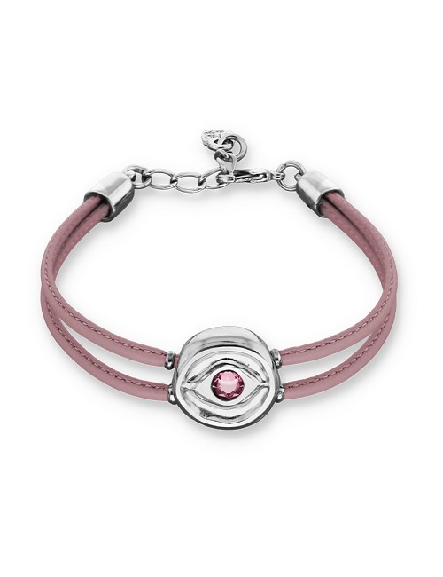 Pulsera de Cuero Doble Lila con Detalle de Ojo
