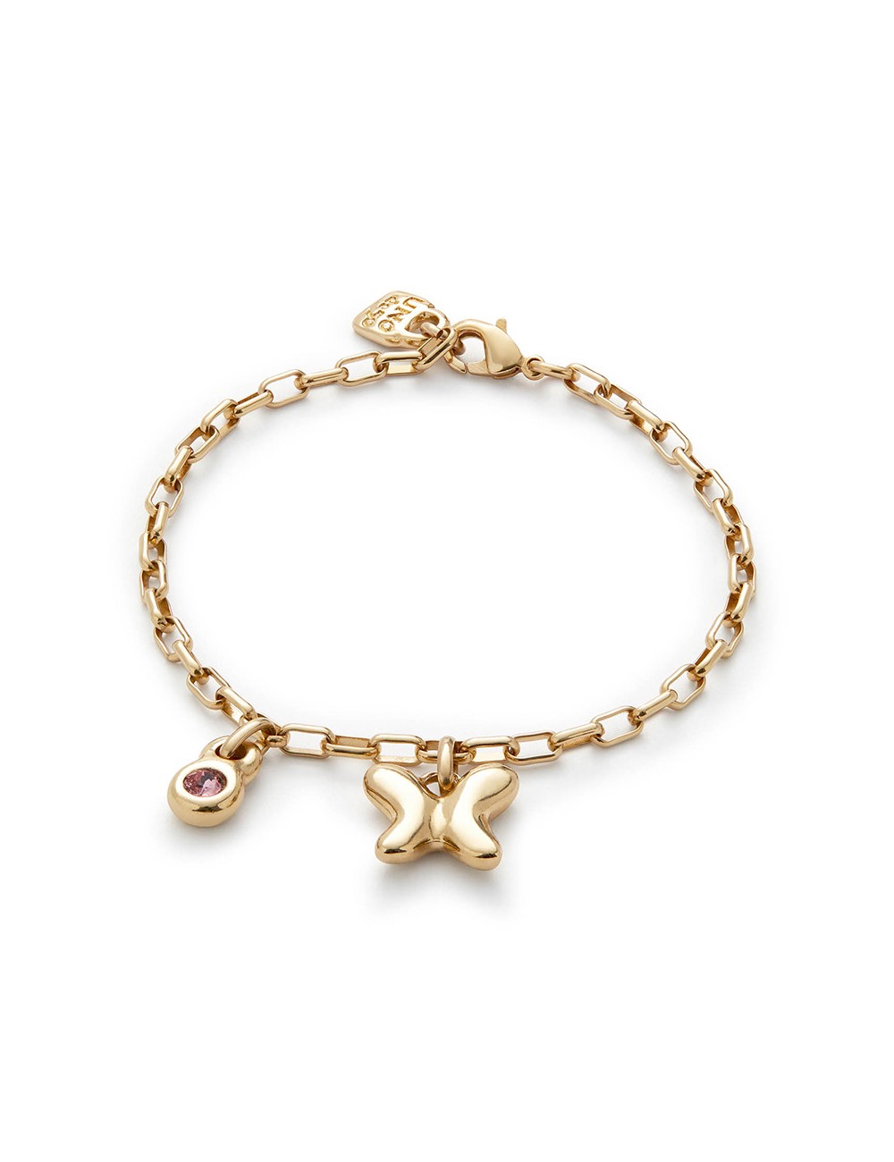 Pulsera de Cadena con Charm Mariposa y Cristal En Dorado