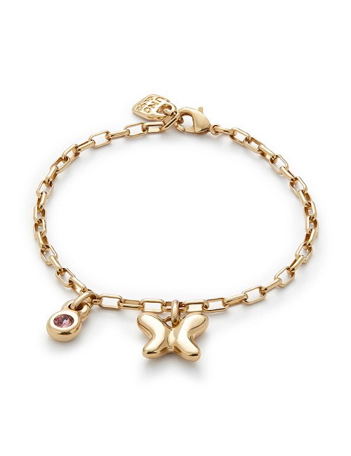 Pulsera de Cadena con Charm Mariposa y Cristal En Dorado