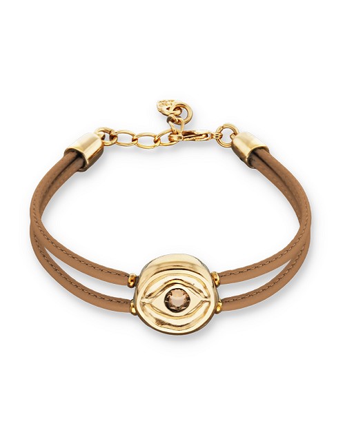 Pulsera de Cuero Doble Crema con Detalle de Ojo