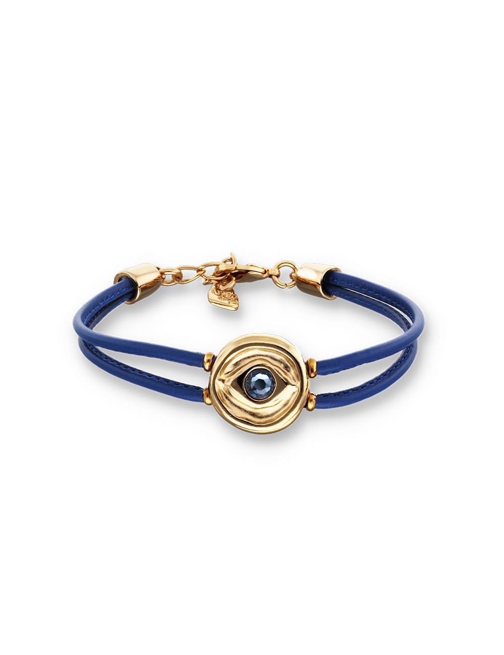 Pulsera de Cuero Doble Azul con Detalle de Ojo