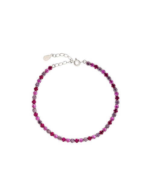 Pulsera Plata Rodio Circonitas Rosas y Moradas