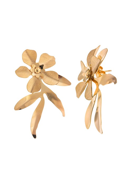 Pendientes Plata Chapado Dorado Flor Petalos Diamantados