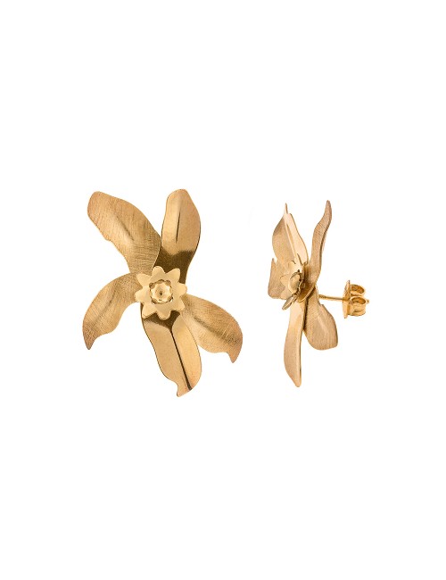 Pendientes Plata Chapado Dorado Flor Petalos Lisos