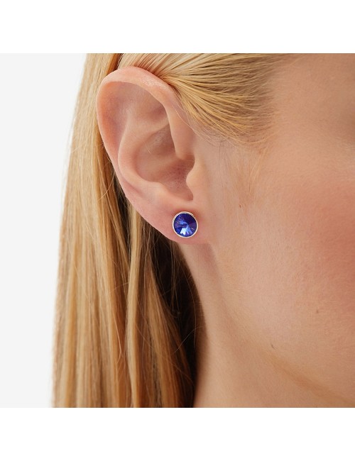 Pendientes Botón 9Mm Círculo Cristal En Plata Baño Rodio de Basic (Sapphire)