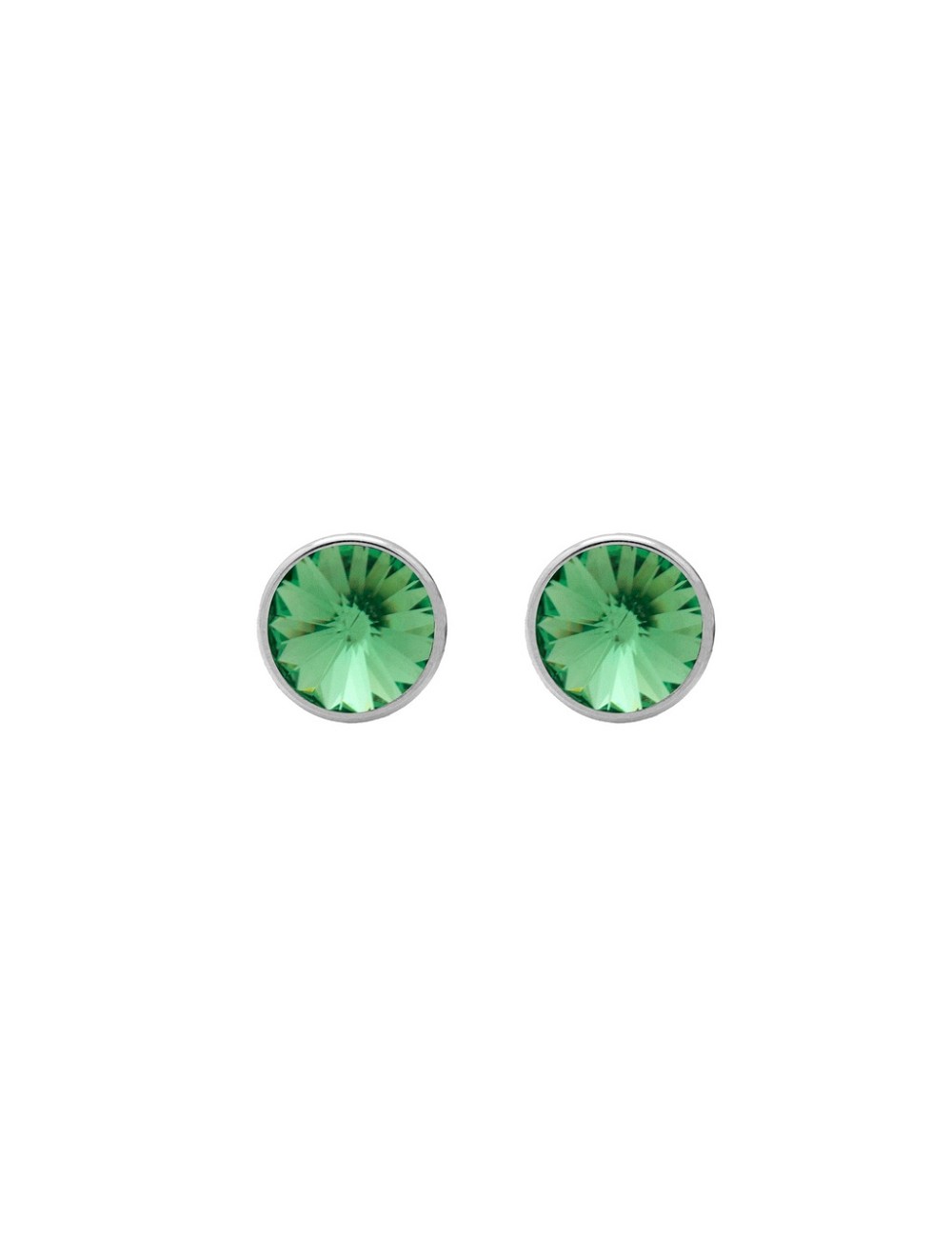 Pendientes Botón 9Mm Círculo Cristal En Plata Baño Rodio de Basic (Peridot)