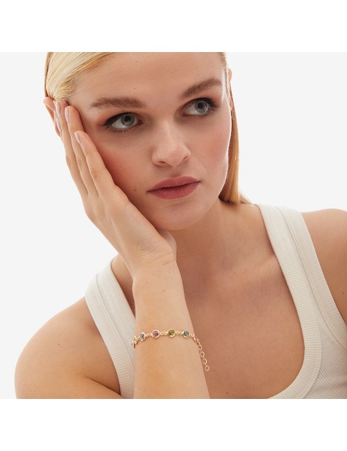 Pulsera Círculo Cristal 7Mm Multicolor En Plata de Basic (Baño de Oro 18K)