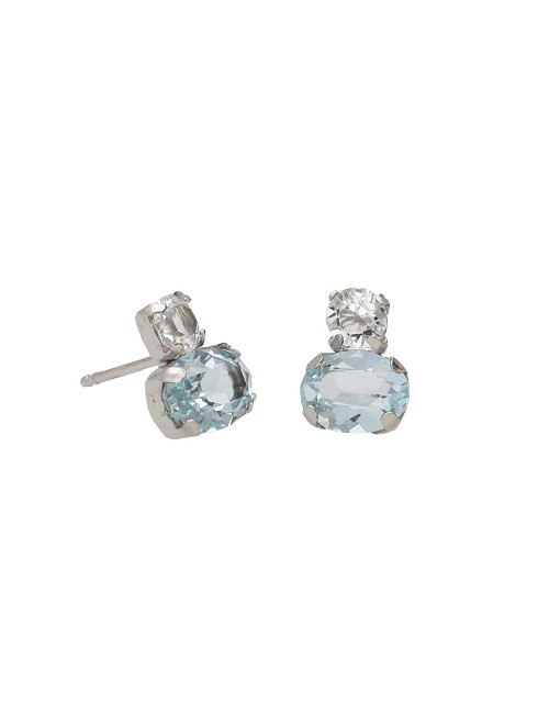 Pendientes Botón Cristal Azul En Plata Baño Rodio de Clarity