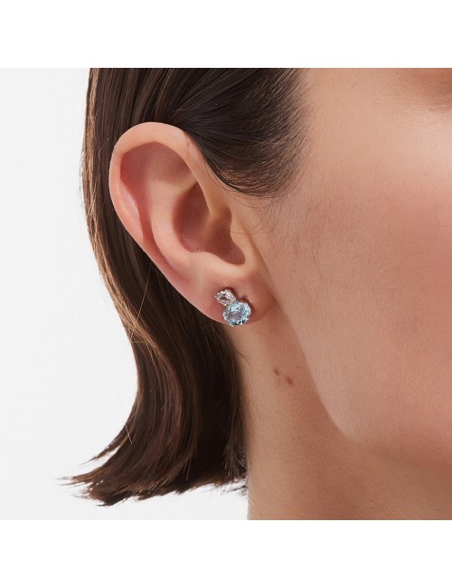 Pendientes Botón Cristal Azul En Plata Baño Rodio de Clarity
