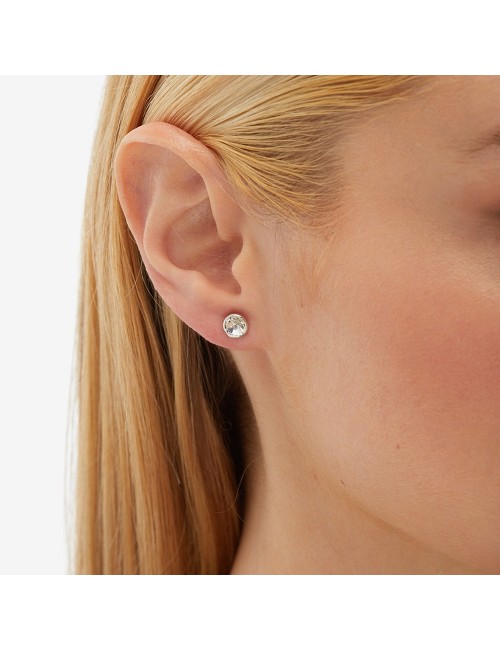 Pendientes Botón 7Mm Círculo Cristal En Plata Baño Rodio de Basic (Crystal)