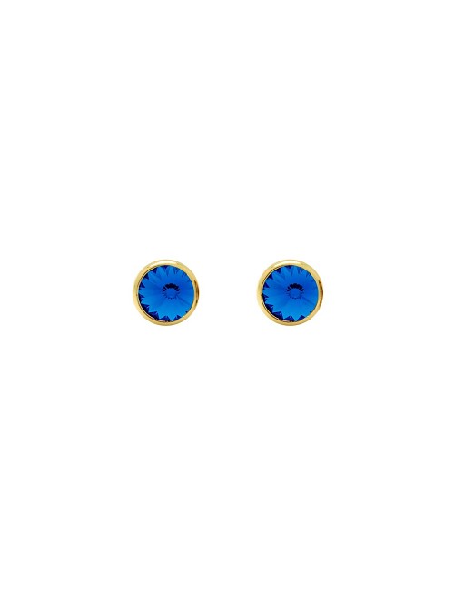 Pendientes Botón 7Mm Círculo Cristal En Plata Baño Oro de Basic (Sapphire)