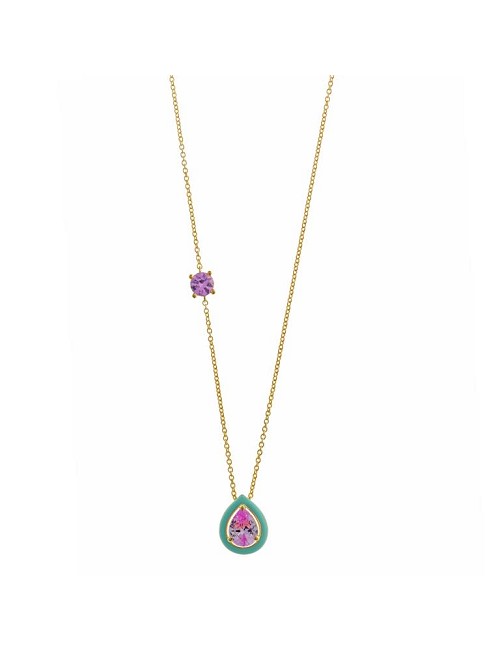 Gargantilla Plata Chapada con Piedra Rosa con Esmalte