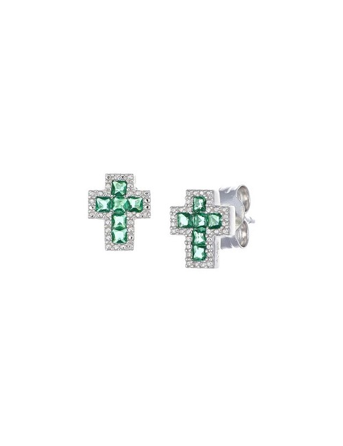 Pendientes Cruz Circo. Blanco y Verde Plata