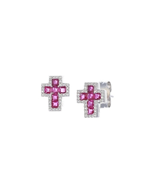 Pendientes Cruz Circo. Rojo y Blanco Plata