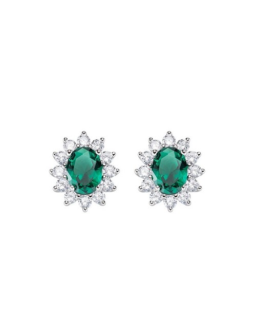 Pendiente Oval Verde Circo Blanco Plata Rodio
