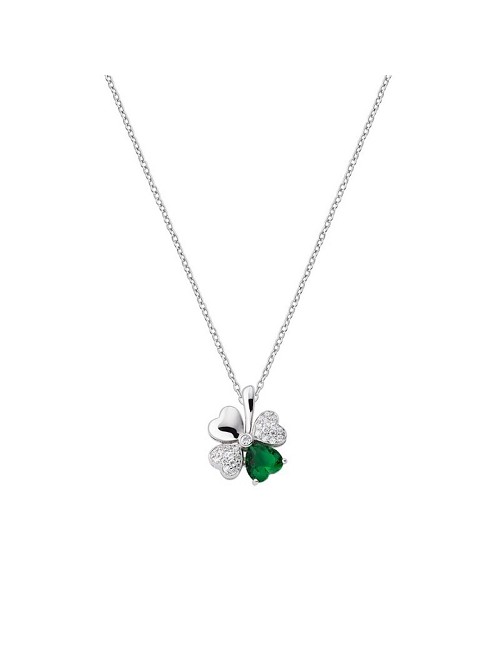 Gargantilla Trebol Corazon Verde Plata Rodio