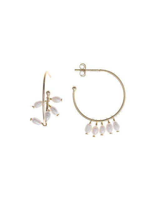 Pendientes Plata Chapado Dorado Aro Cinco Perlas