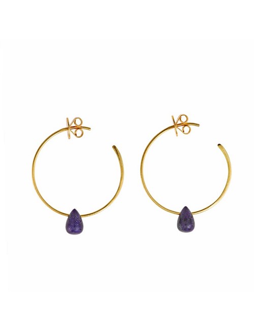 Pendientes Plata Chapa. Aro Gota Zafiro