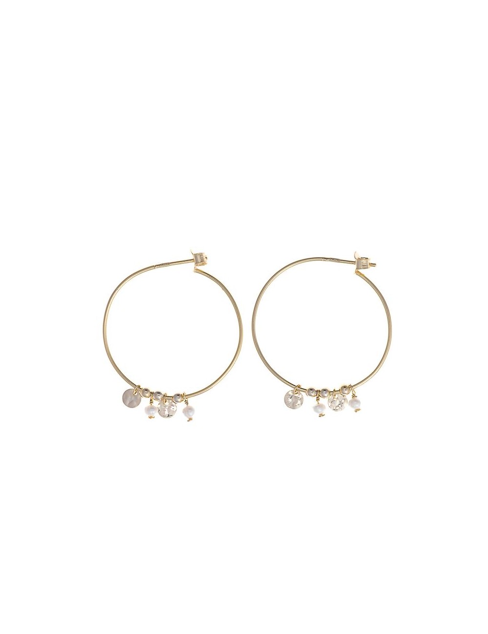 Pendientes Plata Chapado Dorado Aro Dos Perlas