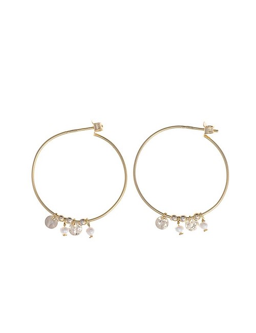 Pendientes Plata Chapado Dorado Aro Dos Perlas